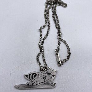 Vintage Winter Olympics Lake Placid Pewter 1980 Necklace Skiing Raccoon